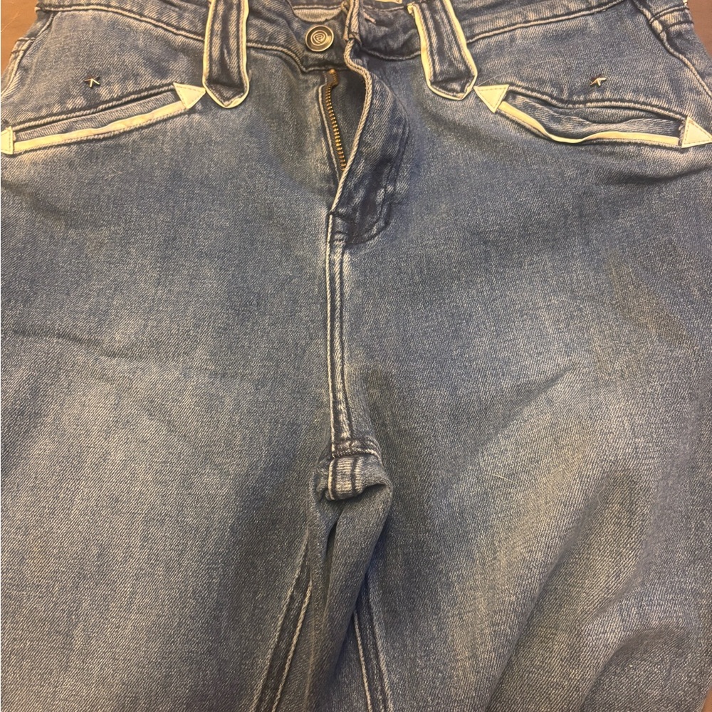 Blue Denim Jeans with White Accents